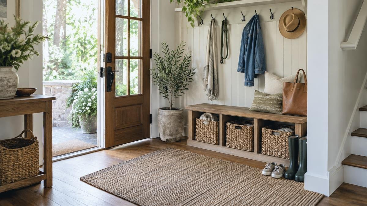 Home and garden details supporting how to create a simple entryway drop zone