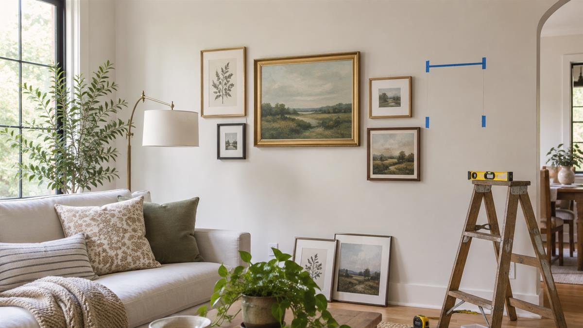 A practical step related to how to hang wall art at the right height
