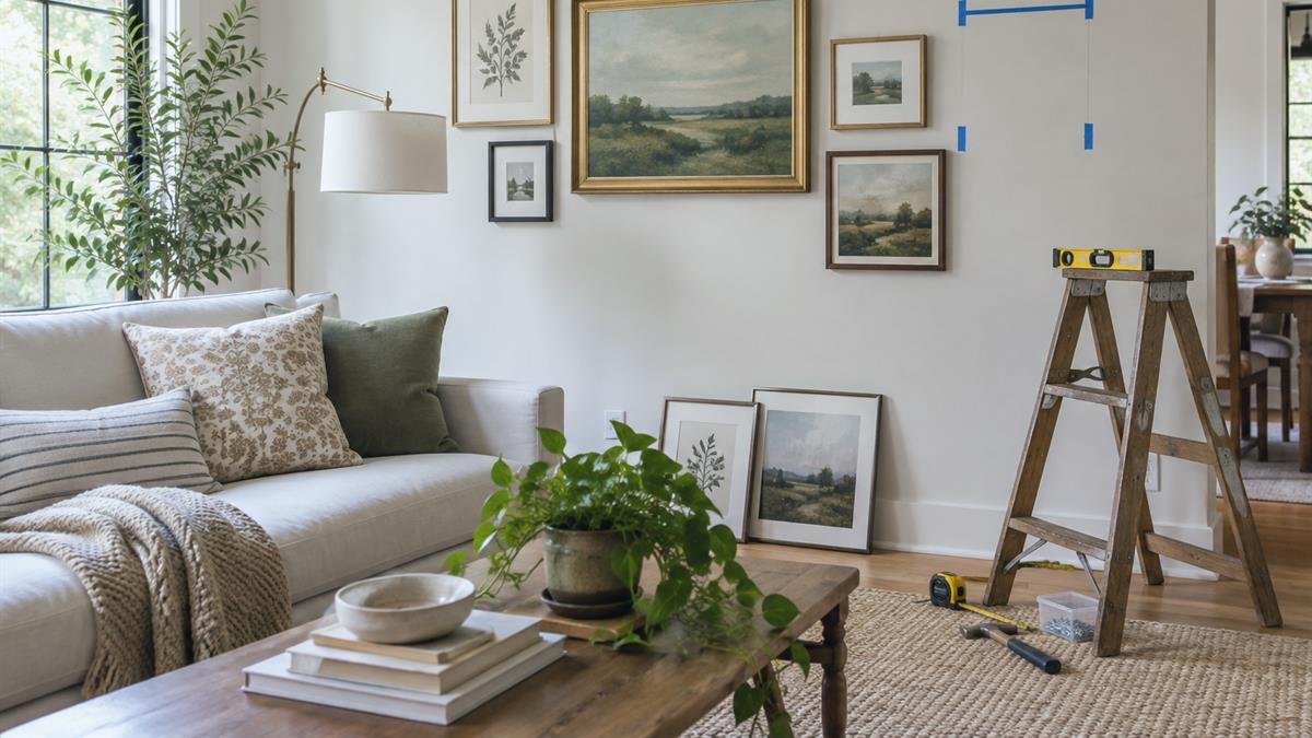 Home and garden details supporting how to hang wall art at the right height