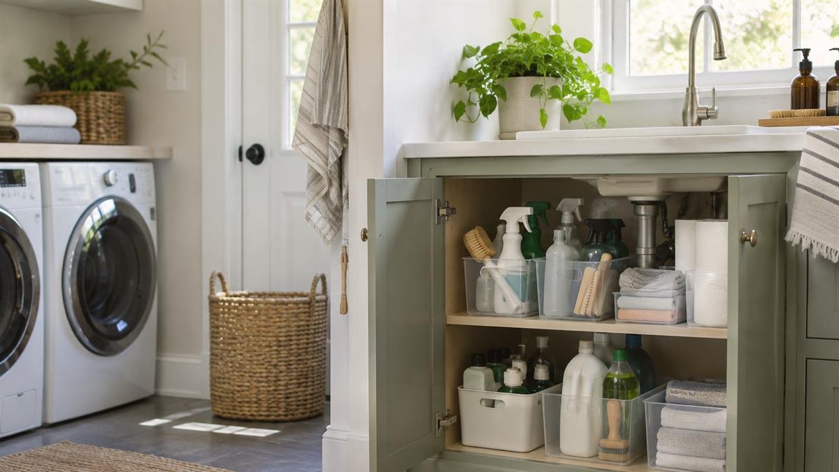 A practical step related to how to organize cleaning supplies safely at home