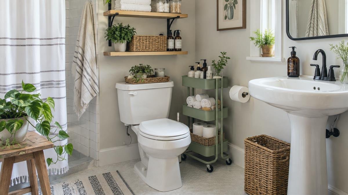 Home and garden details supporting how to organize a small bathroom with limited cabinet space