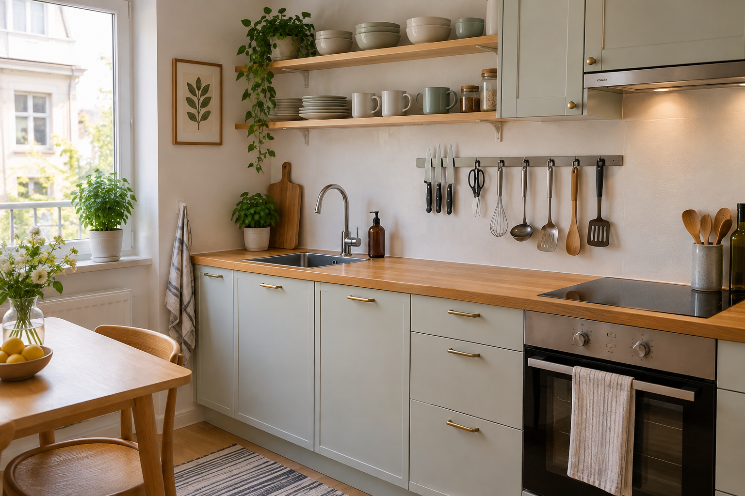 Home and garden details supporting how to organize a small kitchen without buying expensive storage