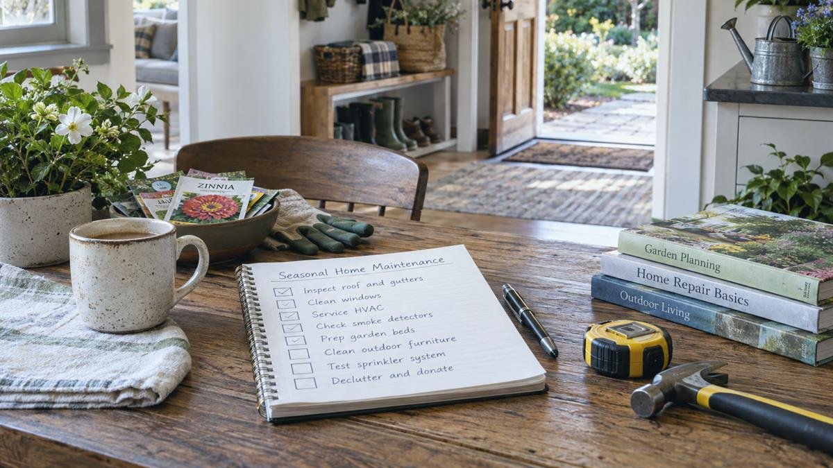 Home and garden details supporting how to create a seasonal home maintenance checklist