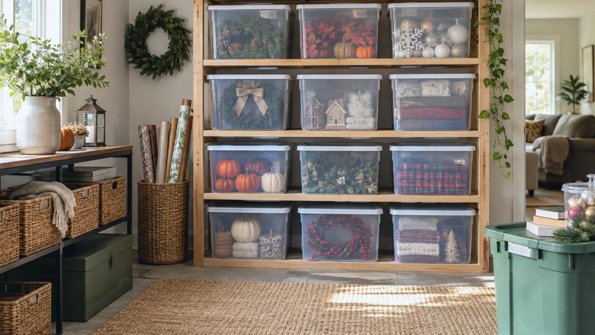 Home and garden details supporting how to store seasonal decorations without taking over the garage